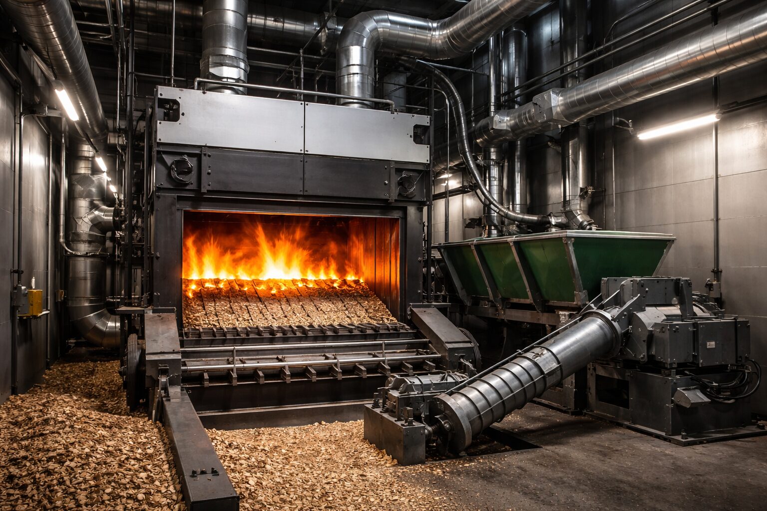 Przemysłowy kocioł na biomasę z rusztem ruchomym i automatycznym usuwaniem popiołu