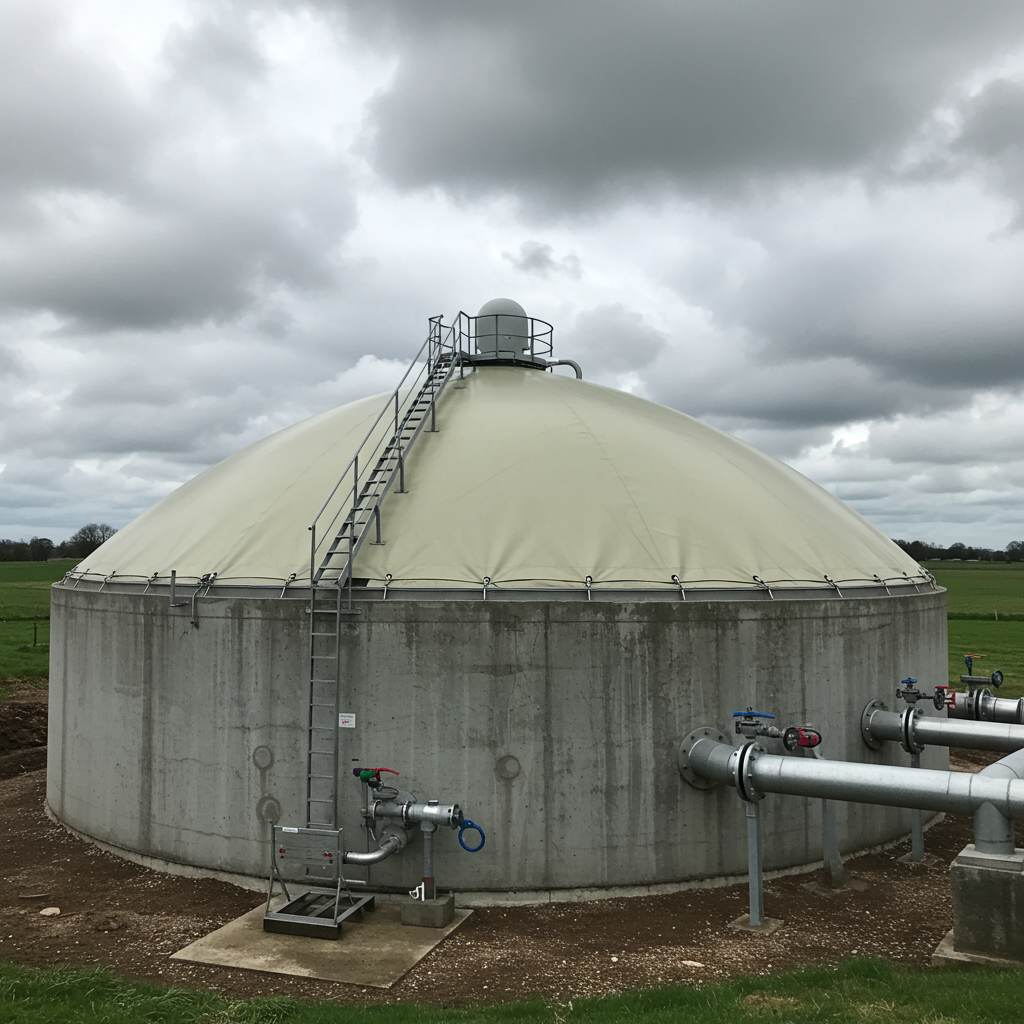 Nowoczesna biogazownia rolnicza z cylindrycznymi fermentorami i membranami gazowymi — hermetyczna instalacja