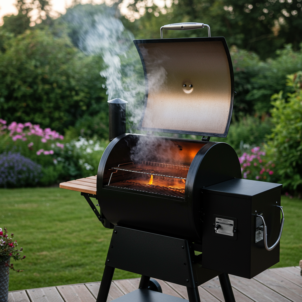 Różne gatunki pelletu BBQ w miseczkach: hikora, wiśnia, jabłoń, buk — porównanie kolorów