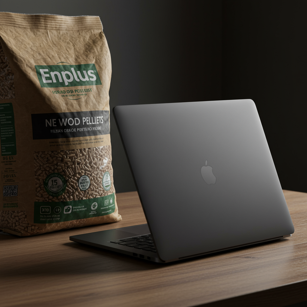 Weryfikacja certyfikatu ENplus A1 pelletu Sylva na stronie enplus-pellets.eu — laptop z wynikami